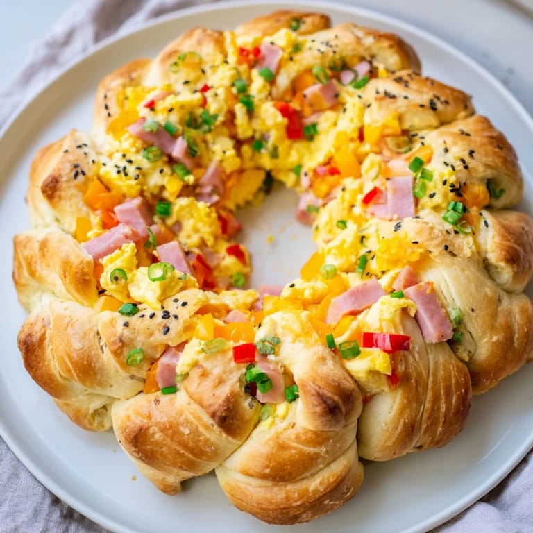 Imagine a perfectly baked Wreath-Shaped Egg and Ham Bake, steaming with cheesy, eggy goodness, ready to enjoy.
