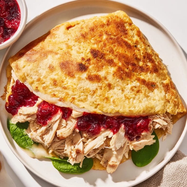 See the layers of this hearty Moist Maker Chicken Wrap, showcasing the chicken and cranberry sauce beautifully.
