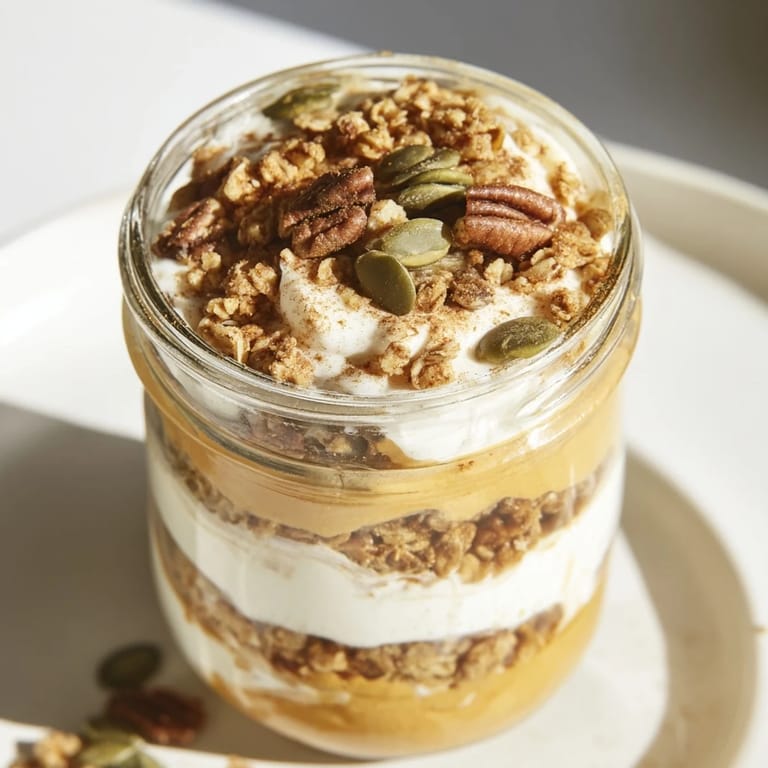 A close-up shot of pumpkin yogurt parfait, swirled with spice, and ready to enjoy.