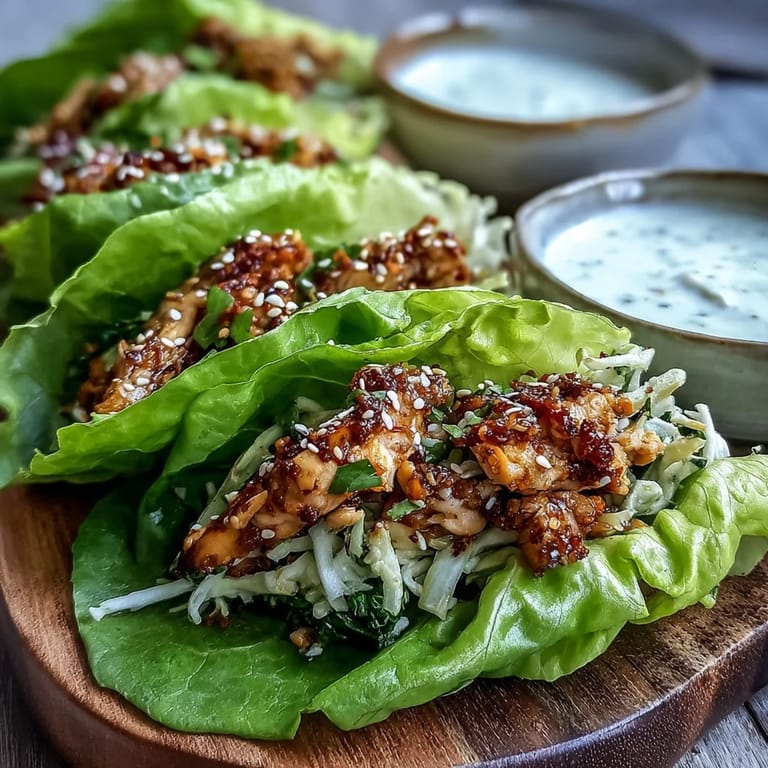 Serving platter of low-carb Potsticker-Inspired Chicken Lettuce Boats, a fresh and easy Asian-inspired main dish ready to eat.