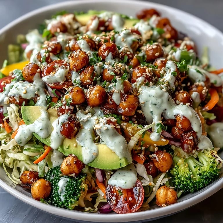 Vibrant Rainbow Veggie Buddha Bowl with Sesame Ginger Dressing served as a healthy vegan dinner.