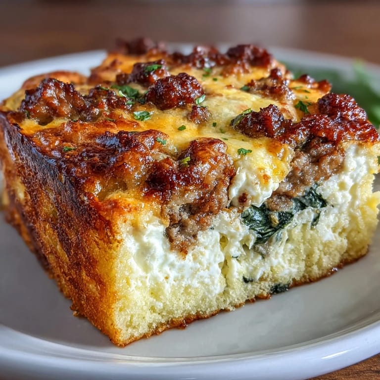 Easy keto breakfast bake featuring sausage, eggs, and spinach—perfect for meal prep and busy mornings.