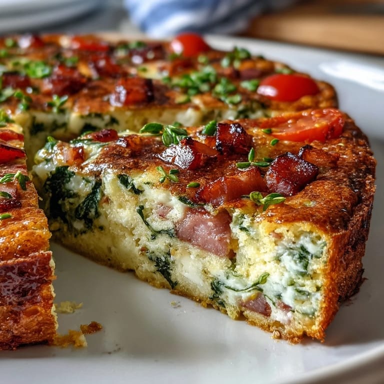 Savory Ham and Swiss Frittata loaded with tender vegetables, diced ham, and gooey Swiss cheese, ideal for a quick and hearty meal.