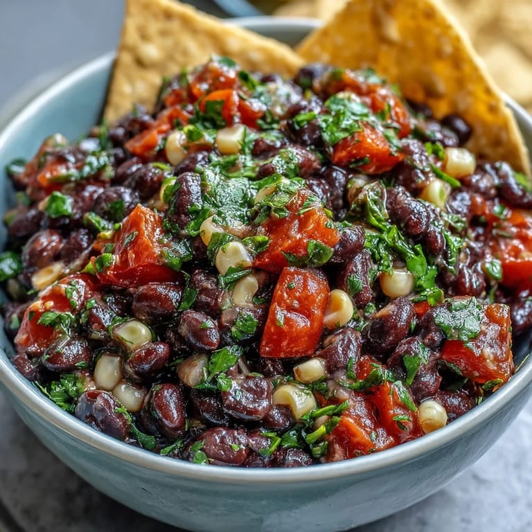 Easy cowboy caviar dip featuring black beans, corn, and pico de gallo—ideal for summer parties or game-day snacking.
