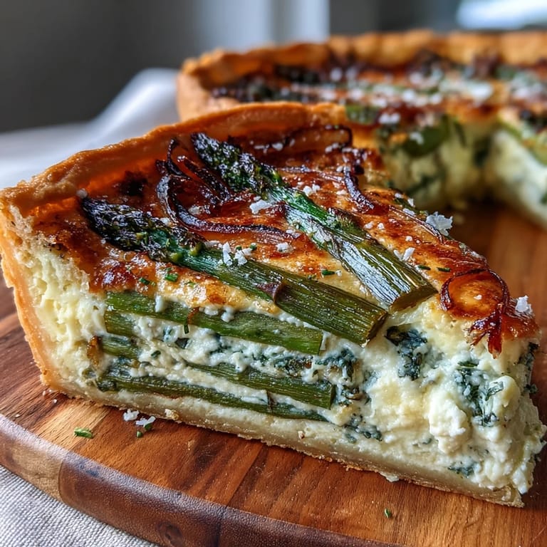 Elegant asparagus quiche featuring buttery pastry, creamy Gruyère, and sweet shallots—perfect for spring brunches or light lunches.