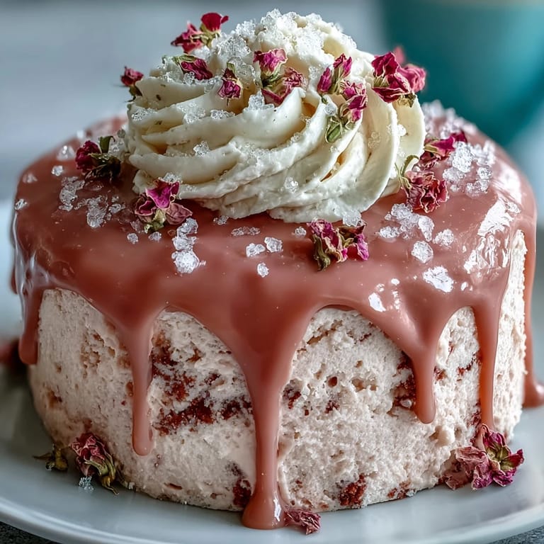 Show-stopping Bridal Shower Rosé Velvet Cake featuring delicate pink layers and liquid gold icing.