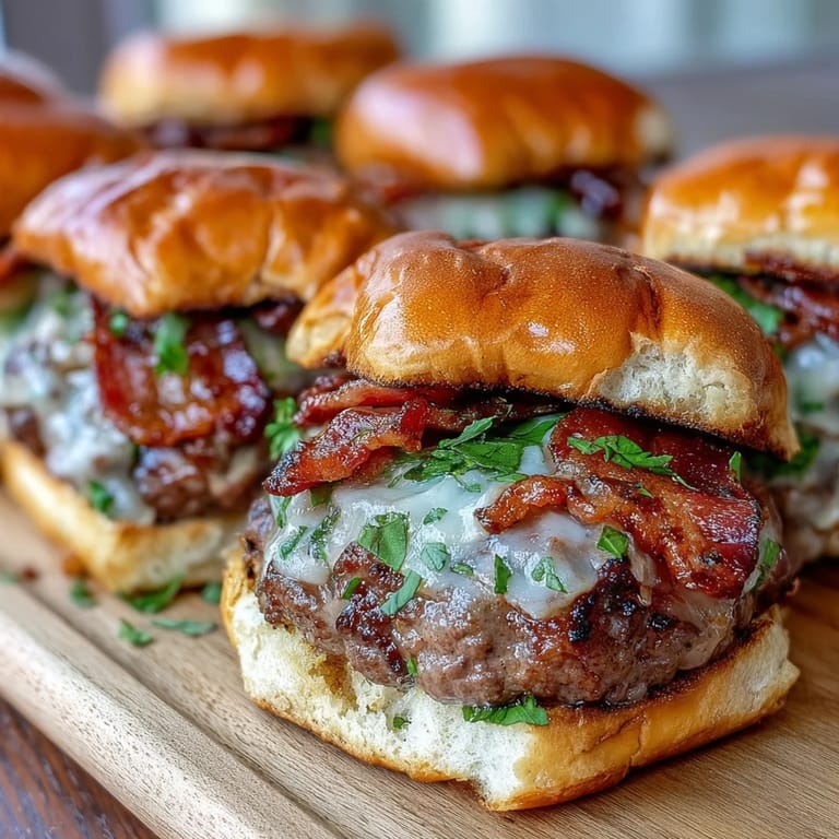 Appetizing Father's Day grilled bacon burger sliders, perfect for backyard gatherings.