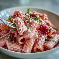 Creamy viral pink sauce pasta with penne, parmesan, and a rich blush tomato cream sauce in a skillet.